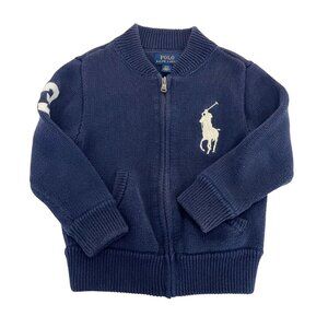 Polo Ralph Lauren Navy & White Pony Embroidered Full Zip Sweater Boys Size 4T